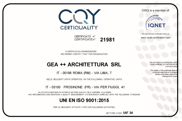 Certificazioni Gea++ Validazioni ISO 9001:2015